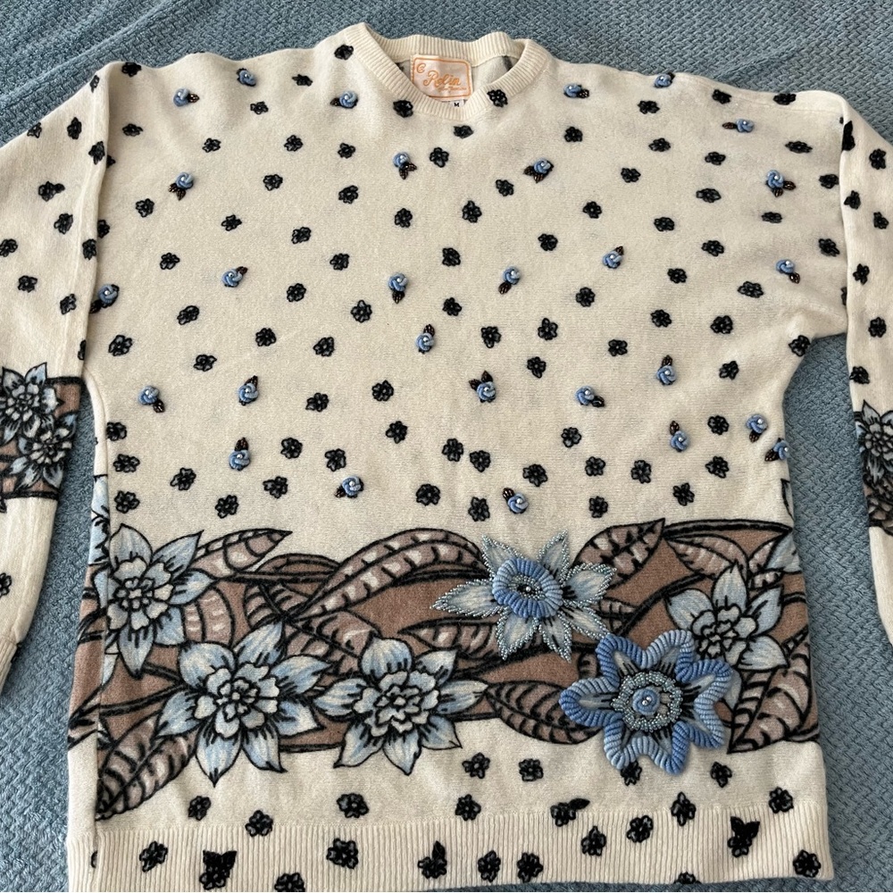 Floral Patterned Cream Sweater